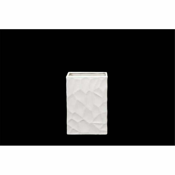 Configuracion Ceramic Rectangle Vase with Cutted Design Body; Matte White - Small CO3251885